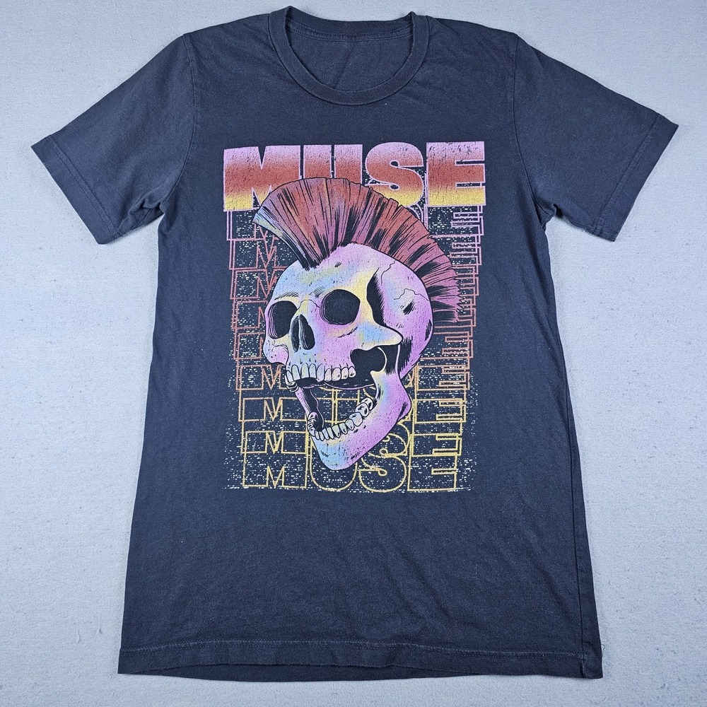 Muse Band Shirt Mens Small Black Mohawk Skull Graphic Tee Short Sleeve Rock Punk